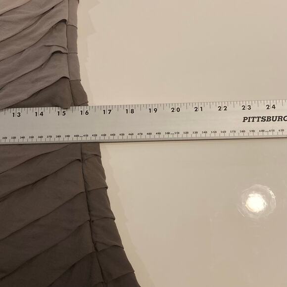 Karen Millen Dress 12 Silk Chiffon Pleated/Ruffle Stripes Grey-Ombre Strapless - Picture 9 of 10